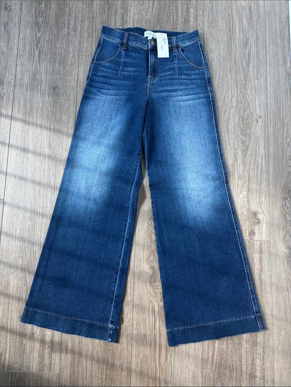 Evereve Women's Wide-Leg High-Rise Jeans - Dark Blue Denim